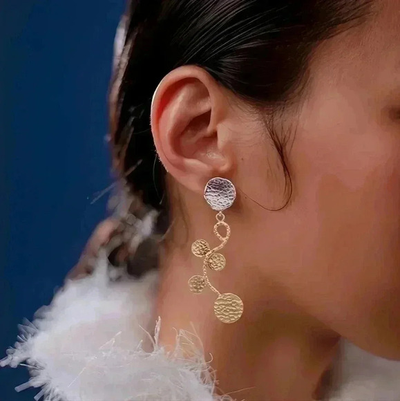 🆕️Boho Luxe Turkish Unique Artisan 18K Gold Plated Hammered Drop Earrings - Picture 11 of 13